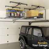 Overhead Garage Storage Rack for 10-12 ft Ceiling, Heavy-duty 4x4 FT Garage Ceiling Storage Racks with Safety Lock, Ideal for Storage Mounted Lift System and Storage Organizer, 250lbs Capacity KOKORACKER
