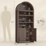 81" Tall Arched Cabinets,Bookcase with storage,Mid-Century Modern 6-Tier Bookshelf with Door,2 Book Risers and Adjustable Shelves offering more storage space for Living Room,Kitchen,Home Office,Walnut UPOSOJA