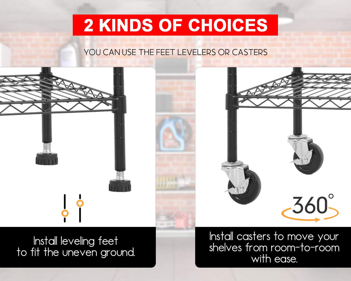 FDW 48" L×18" W×76" H Wire Shelving Unit Metal Shelf with 6 Tier Casters Adjustable Layer Rack Strong Steel for Restaurant Garage Pantry Kitchen Garage,Black FDW