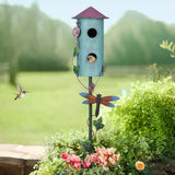 BAYN 57” Bird Houses Stake for Outside, Metal Wild Bird Feeder Double-Hole Birdhouse Stake with Cylinders Design Outdoor Decorations for Patio, Backyard, Garden BAYN