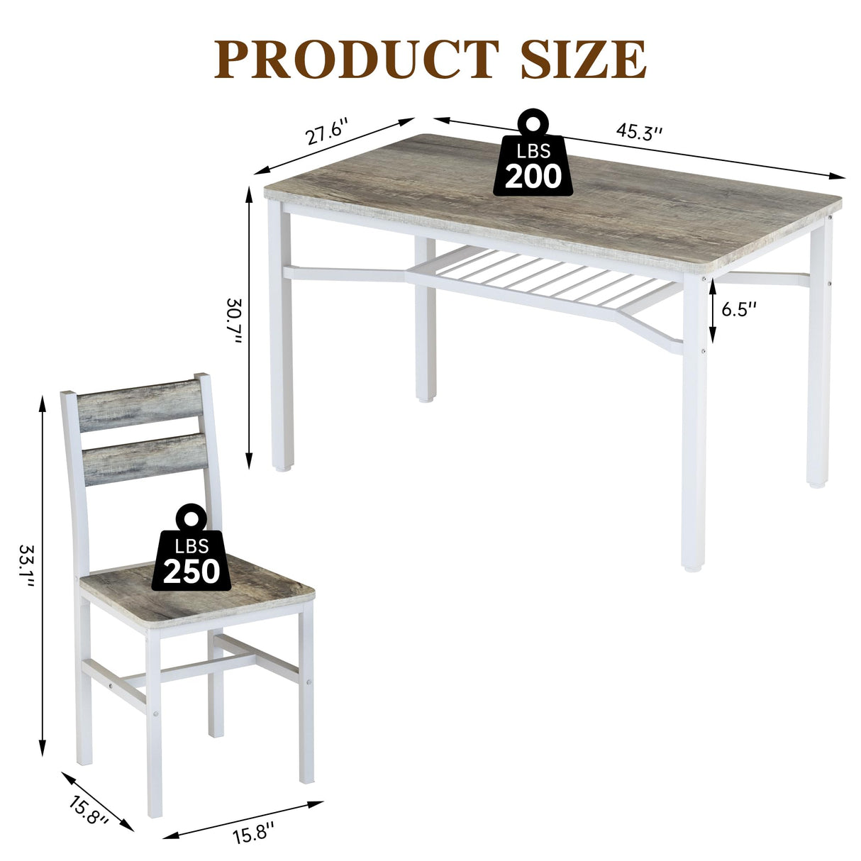 Hooseng Dining Table Set for 4, Wood Kitchen Table Chairs Set with Storage, Farmhouse 5 Piece Dining Room Table Set, Space-Saving Dinette Set for Breakfast Nook, Apartment Hooseng