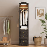 JanfltHome Armoire Wardrobe Closet, 69.5" H Wood Bedroom Armoires Cabinet with Mirror Door and 3 Drawers, Rustic Brown Clothing Storage Cabinet with Hanging Rod & Sensor Light for Bedroom-Right JanflyHome