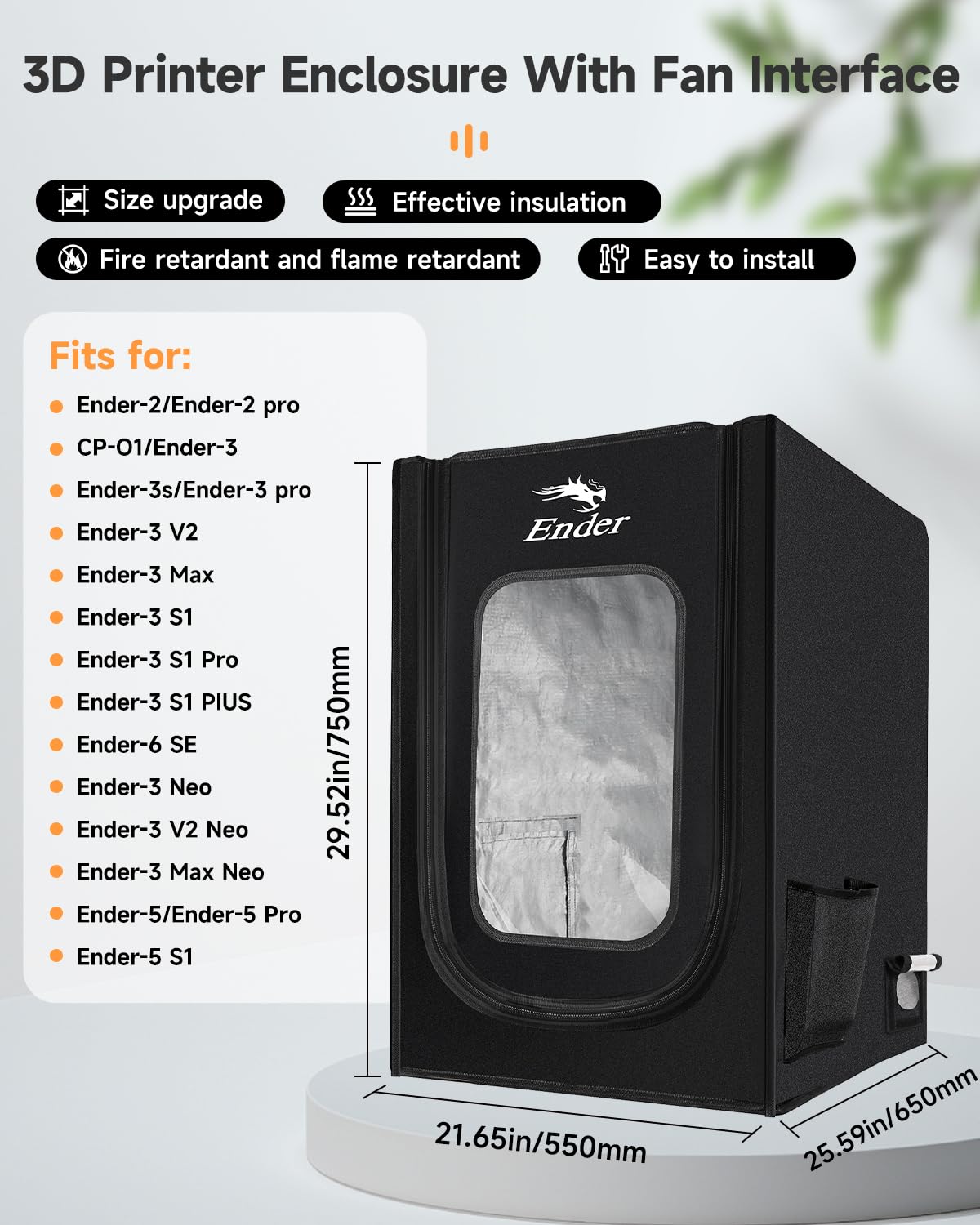 Creality Official 3D Printer Enclosure With Fan Interface Fireproof and Dustproof Constant Temperature Dust Cover 480*600*720mm for Ender 3/Ender 3V2/Ender 3S/S1/S1 Pro/Ender 3Pro/Ender 3 Neo/3 V2 Neo Creality