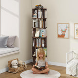 Vabches 6-Tier Rotating Bookshelf, Round Revolving Bookcase Organizer, 360° Spinning Book Shelf Tower, Rolling Bookshelves for Small Spaces, Living Room, Bedroom, Study, Office, Walnut Vabches