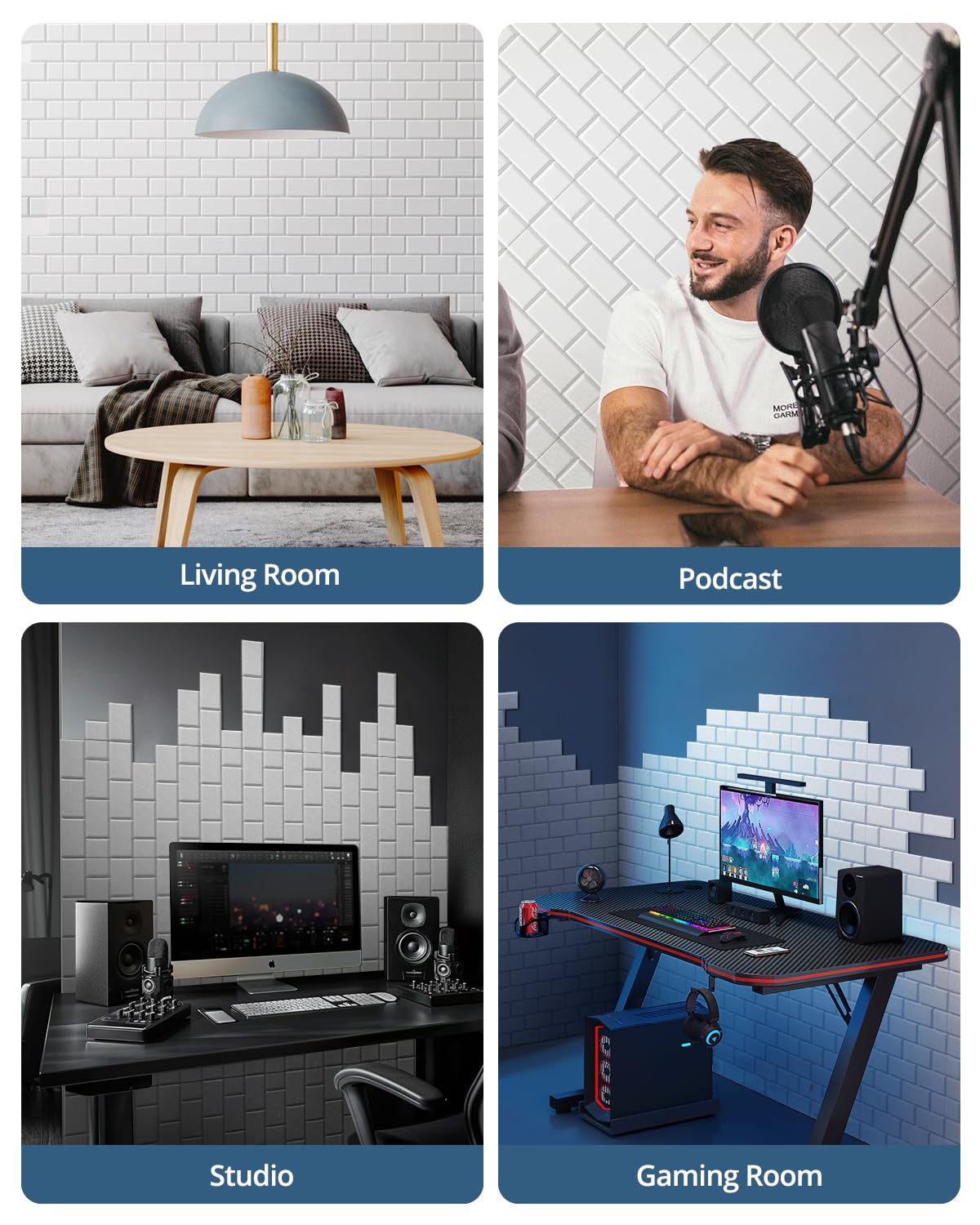 Upgraded Soundproof Wall Panels, Kuchoow Sound Proof Foam Panels for Walls, 18 Pack Brick Acoustic Panels Sound Absorbing 16''X12''X0.4'' Self-Adhesive Sound Panels, Sound Absorbing Panel 23ft², White Kuchoow
