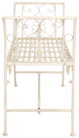 SAFAVIEH PAT5016A Collection Arona Antique White Wrought Iron 51" Outdoor Garden Bench SAFAVIEH