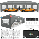 COBIZI 10x30 Pop up Canopy Tent for Parties with 8 Removable Sidewalls, Waterproof UPF 50+ Commercial Event Tent, Protable Outdoor Canopy with 4 Sandbags for Wedding, Backyard(10x30FT, Gray) COBIZI
