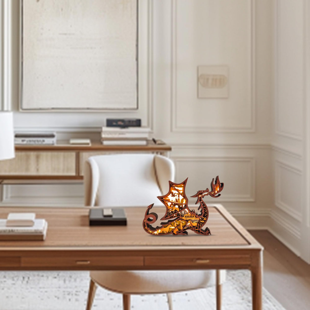 3D Wooden Animals Carving LED Night Light, Dragon Decor Wood Carved Lamp Cabin Statues Rustic Figurines Wall Hanging Sculpture Silhouette Ornament for Living Room Bedroom Home Room for Birthday Gifts FNYDOX