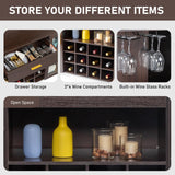 Karl home Farmhouse Wine Bar Cabinet, Liquor Cabinet Bar for Home, Kitchen Coffee Table with Storage, 55" Home Wine Stand for Kitchen, Living Room, Dining Room, Brown Karl home