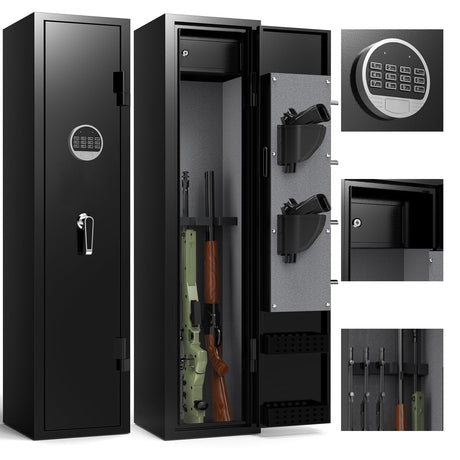 Marcree 3-5 Gun Safe, 180° Quick Access Gun Cabinet for Rifle and Pistol, Rifle Gun Safe with Inner Safe, Electronic Rifle Cabinet with Dual Alarm System, Shotgun Safe for Home Bedroom, Password Lock Marcree