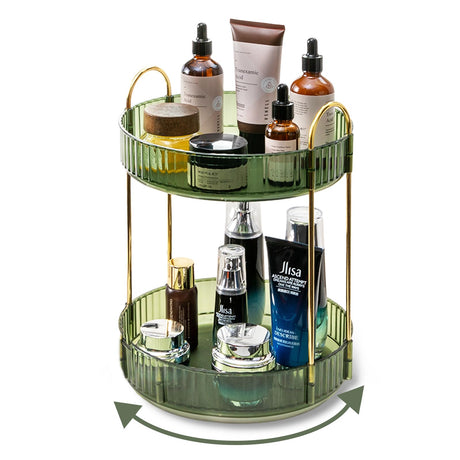 Asayuee 360 Rotating Makeup Organizer for Vanity,2 Tier Large Capacity Cosmetics Skincare Organizers,Bathroom Countertop Organizer Spinning Perfume Organizer,Dresser Vanity Organizer (Green-2 Tier) Asayuee
