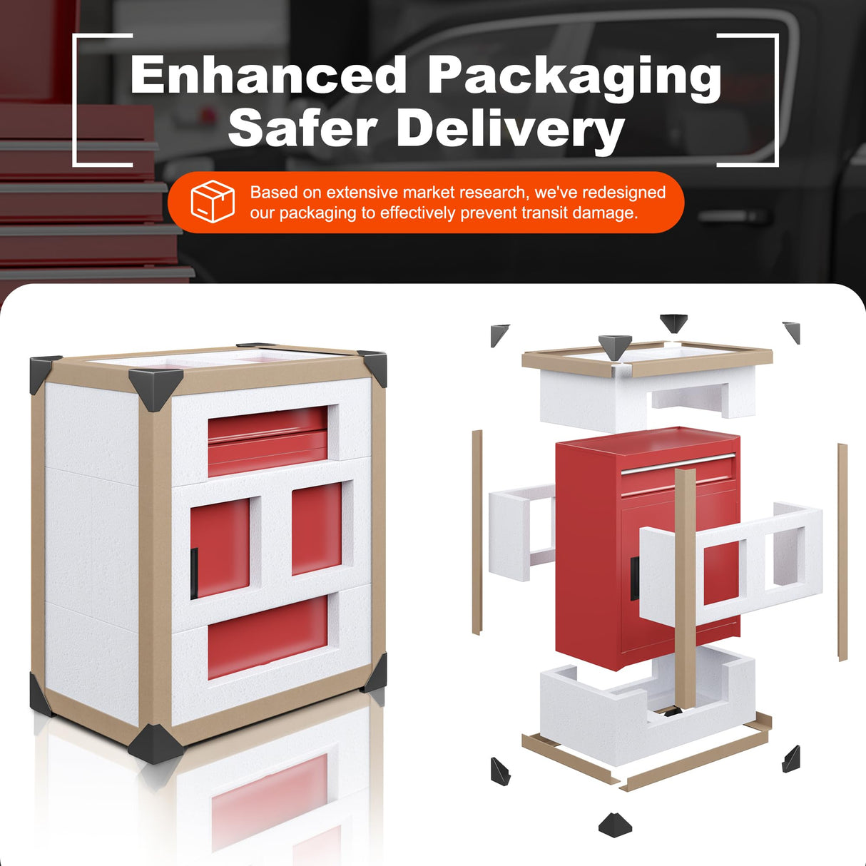 AirWire 5-Drawer Tool Chest, Rolling Tool Storage Cabinet with Detachable Top Tool Box, Enhanced Packaging, Metal Tool Cart for Garage Workshop, Red AirWire