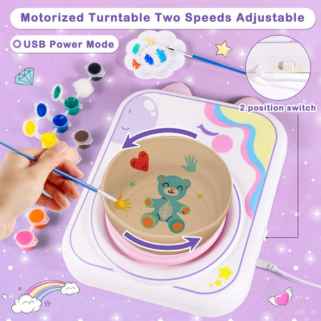 Pottery Wheel for Kids，Art Supplies Arts & Crafts Kit, Crafts Toys for Girls 8-12, Pottery Studio Craft Kit with 4 Pack Air-Dry Clay,Girls Toys Birthday Christmas Gift for Kids Ages 6 7 8 9 10 11 12+ weirtoya