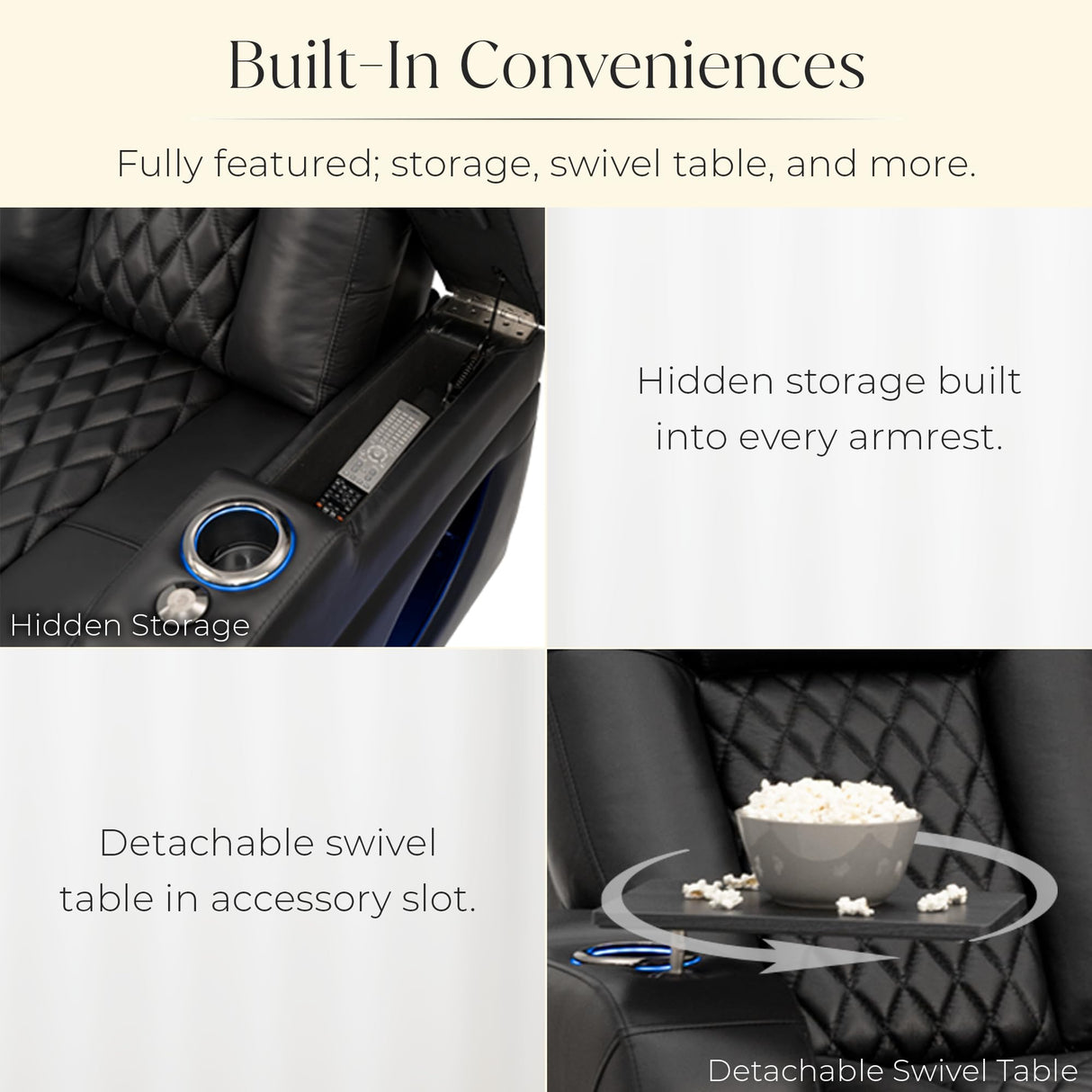 Seatcraft Virtuoso LT Zero-Gravity HeatZero Italian Leather Home Theater Seating, Heat & Massage, Power Headrest, Power Recline, Row of 5 Left Loveseat, Black Seatcraft