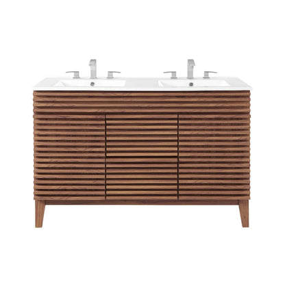 Modway Render 48" Double Sink Bathroom Vanity Cabinet in Walnut White