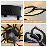 haodengshi 25" Ceiling Fan with Lights and Remote Control, Black Geometric Ceiling Fan with Lights, 3 Light Color 6 Speeds Flush Mount Low Profile Ceiling Fan for Bedroom Kitchen haodengshi