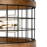 2-Light Farmhouse Semi Flush Mount Ceiling Light Fixture, Rustic Drum Wood Ceiling Lamp for Hallway Kitchen Entryway Foyer Bedroom Laundry Room, Nature Wood Texture and Black Metal Fence Finish WOAEKR