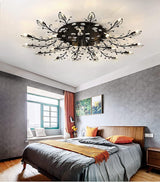 Modern Crystal Ceiling Light Fixture,Semi Flush Mount Chandeliers,Crystal Leaf Ceiling Light, Chandeliers for Dining Room,Living Room,Bedroom (Black, 15-Lights) Ridiss