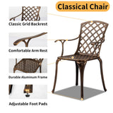 VINGLI 5 Pieces Outdoor Patio Dining Set, Cast Aluminium Patio Furniture Set with 4 Chairs and 1 Umbrella Table for Yard, Garden, Porch and Poolside, Bronze (Square Table) VINGLI