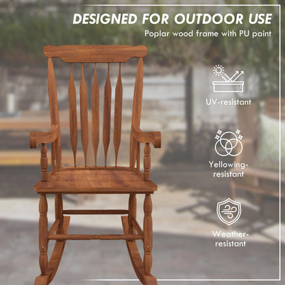 Outsunny Outdoor Wood Rocking Chair, 350 lbs. Porch Rocker with High Back for Garden, Patio, Balcony, Teak - WoodArtSupply