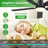 Ceiling Fans with Lights- 52" Low Profile Indoor Ceiling Fan with Light and Remote/APP Control, Flush Mount, LED Dimmable DC Reversible Modern Ceiling Fan for Bedroom（Black） Mpayel