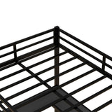 Full Size Loft Bed with Desk and Storage Shelves, Heavy Duty Metal Loft Bed with Black Desk and Guardrail, Full Size Loft Bed for Kids, Teens(Full Black Desk) Bellemave