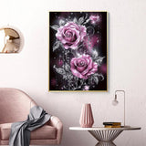 NWQZBYHT Rose Diamond Art Kits for Adults,Flowers 5D Diamond Painting Kits for Beginner,DIY Round Full Drill Diamond Dots Gem Painting for Adults, Paint by Diamonds Crafts Home Decor 12x16 Inch NWQZBYHT