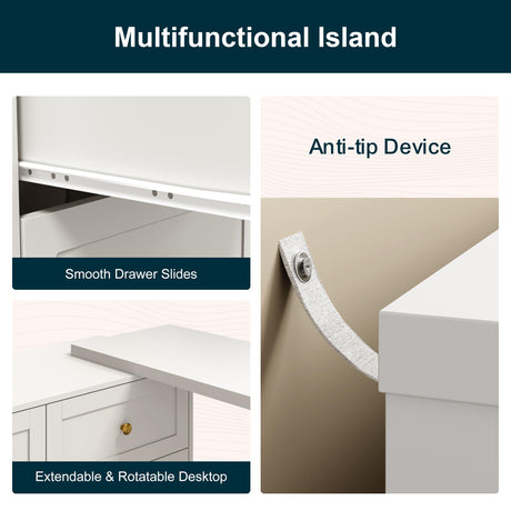 RoyalCraft Vanity Desk and Dresser Combo, 67" L Extendable Big Makeup Vainty with 6 Drawer Dresser and 3 Side Shelves, Wood Corner Vanity for Bedroom, Dressing Table for Women Girlfriend, White RoyalCraft