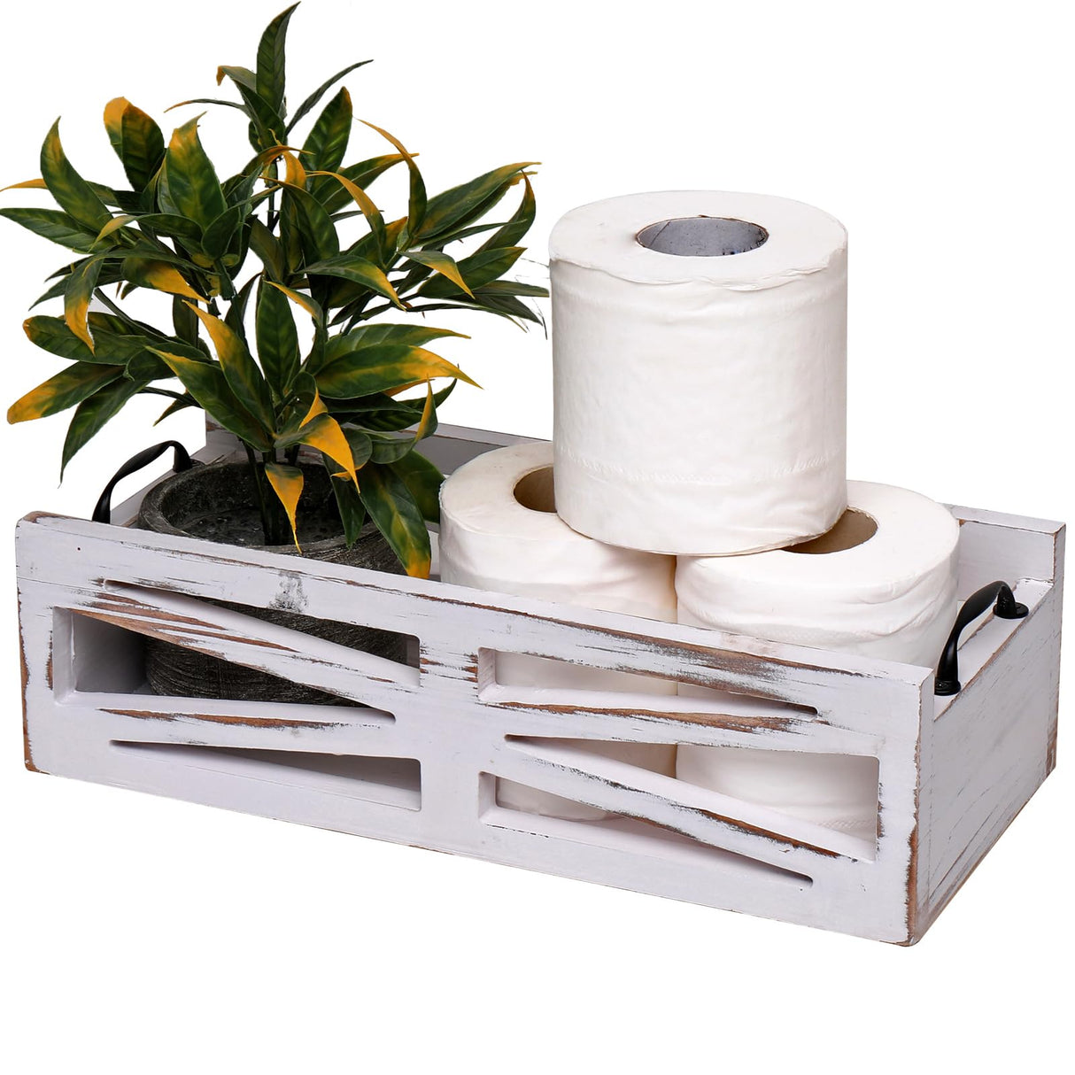 MJYIOK Toilet Tank Basket Rustic White Toilet Paper Holder Bathroom Decor Box,Farmhouse Kitchen Utensil Holder Caddy,for Kitchen MJYIOK