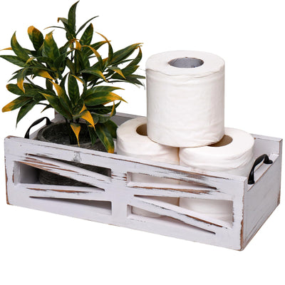 MJYIOK Toilet Tank Basket Rustic White Toilet Paper Holder Bathroom Decor Box,Farmhouse Kitchen Utensil Holder Caddy,for Kitchen