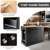 Giantex Kitchen Island with Drop Leaf, Rubber Wood Top, 2 Drawers, Storage Cabinets, Spice Racks, Adjustable Shelves, Stationary Kitchen Table for Home Coffee Bar, 47"x36"x36" (Black) Giantex