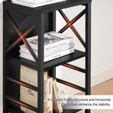 MNEETRUNG Small Bookcase,3 Tier Industrial Short Bookshelf with Metal Frame and Backboard,Low Black Bookshelf, Small Office Book Shelf for Small Spaces, Living Room, Bedroom and Home Office MNEETRUNG