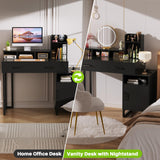 Besiost Vanity Desk, Small Vanity Desk with Power Outlet, Makeup Desk with Drawers and Cabinets, Vanity Set with Storage Shelves for Bedroom, No Mirror, White Besiost