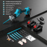 Seesii Reciprocating Saw Cordless, 3500 RPM Brushless Motor with 2 x 4.0Ah Batteries, LED Light, 8 Saw Blades Portable for Wood PVC Cutting (Blue) Seesii