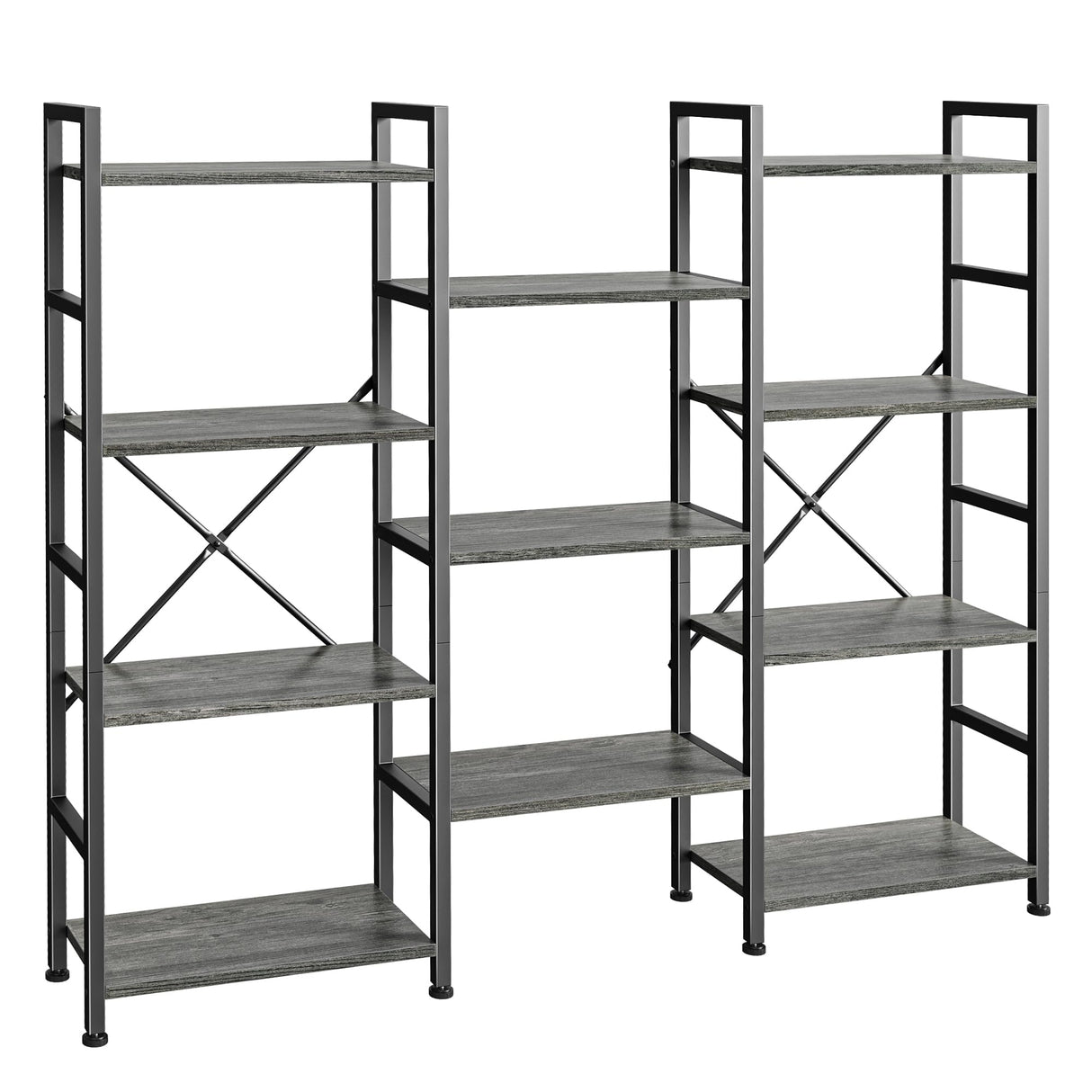 SUPERJARE Triple 4 Tier Bookshelf, Bookcase with 11 Open Display Shelves, Wide Book Shelf Book Case for Home & Office, Grey SUPERJARE
