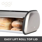 Oggi Stainless Steel Roll Top Bread Box for Kitchen Countertop with Stainless Steel Lid - Fits Multiple Large Loaves of Bread and Other Freshly Baked Goods Including Cookies, Bagels, Muffins Oggi