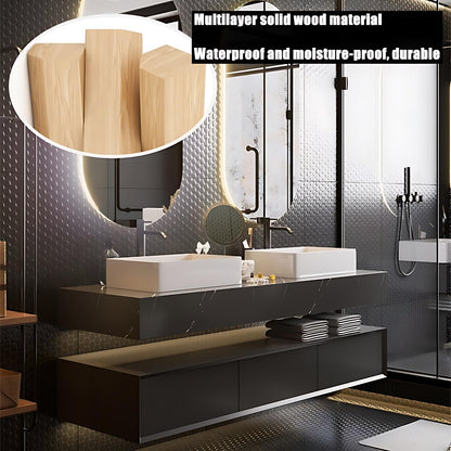 ZGNBSD Double Sink Bathroom Vanity - Modern Bathroom Vanity with Sink & LED Smart Defogger Mirror Set, Solid Wood Floating Vanity, Wall-Mounted Installation | with Faucet and Drain Pipe (60")