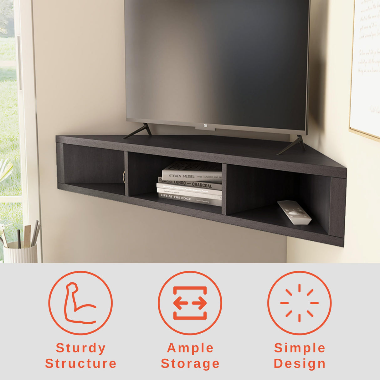 24/7 Shop at Home French 47 inch Modern Floating TV Stand with Storage, Floating Corner Shelf for Wall, Wood Entertainment Center with Shelves for Living Room, Bedroom, Family, Cappuccino Brown 24/7 Shop at Home