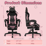 PUKAMI Gaming Chair Cute with Cat Ears,Ergonomic Computer Chair for Girl with Footrest and Headrest,Comfortable Reclining PC Game Chair for Adult,Teen,Black PUKAMI