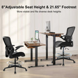 HOMIFYCO Drafting Chair, Tall Office Chair with Flip-up Armrests, Standing Desk Chair Counter Height Office Chairs with Footrest and Adjustable Lumbar Support Black HOMIFYCO