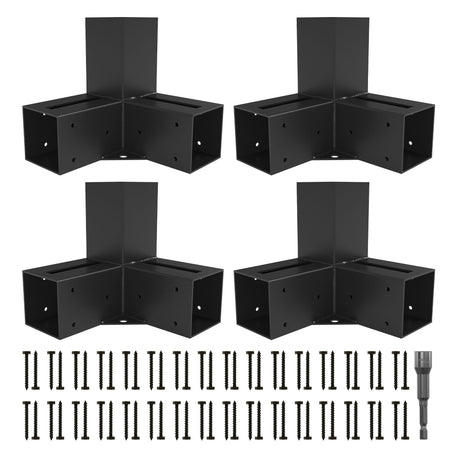 ZEKOO Pergola Brackets Kit 4x4 Gazebo Brackets Heavy Duty Black Powder-Coated 3-Way Right Angle Corner Brackets Pergola kit for Outdoor Pergola Gazebo Patio Garden ZEKOO