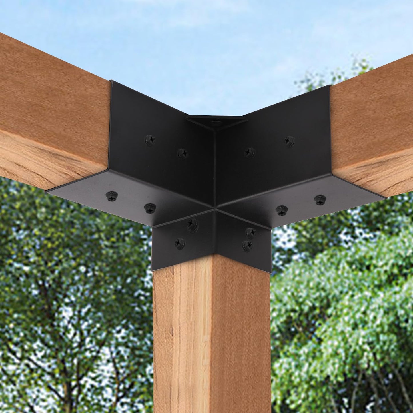 Pergola Brackets Kit 8Pcs with 4Pcs 3 Way Right Angle Corner Brackets and 4Pcs Post Base for Gazebos,Garden,Patio,Wood Beams 4''x4'' Lumber (Actual: 3.8x3.8'')