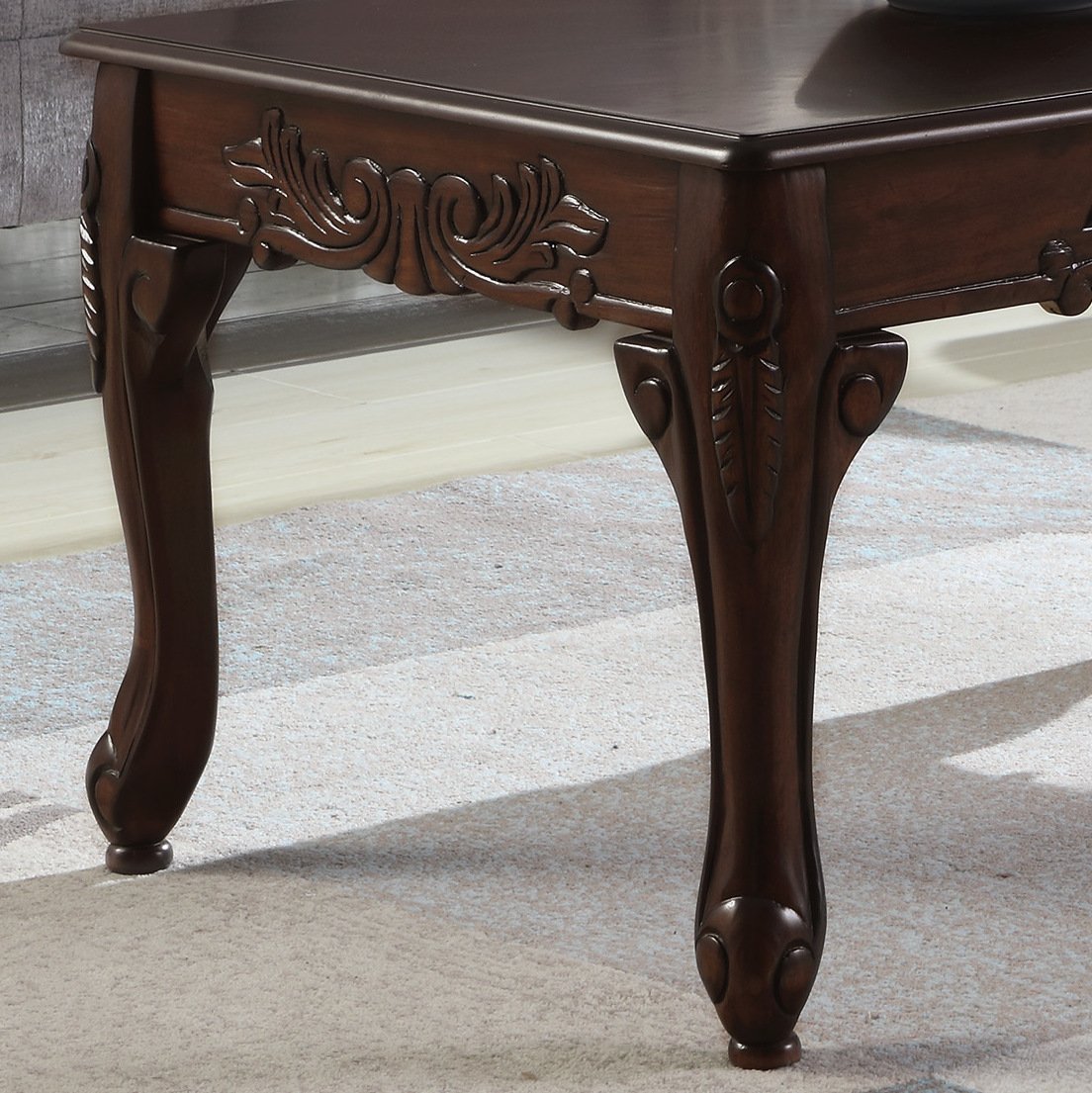 Roundhill Furniture Traditional Ornate Detailing Wood Coffee Table, Dark Cherry Roundhill Furniture