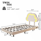Muluflower Off-White Velvet Twin Floating Bed Frame with LED Lights and Charging Station Muluflower