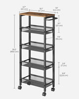 VASAGLE Slim Rolling Cart, 5-Tier Storage Cart, Narrow Cart with Handle, 8.7 Inches Deep, Metal Frame, for Kitchen, Dining Room, Living Room, Home Office, Rustic Brown and Classic Black ULRC035B01 VASAGLE