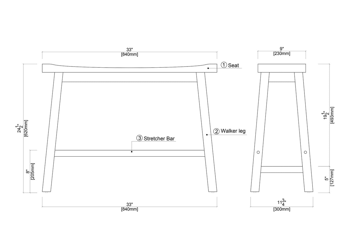 Boraam Sonoma Saddle Bench, 24-Inch, Barnwood Wire-Brush, Model:75025 Boraam