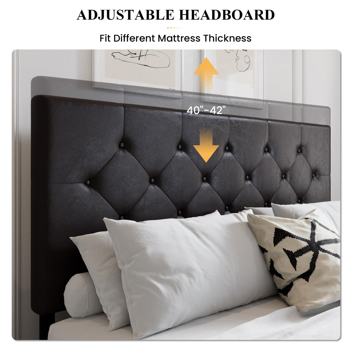 SHA CERLIN Upholstered King Size Platform Bed Frame with 4 Storage Drawers, Adjustable Headboard with Diamond Stitched Button Tufted Design, Wooden Slat Support, No Box Spring Needed, Black Brown SHA CERLIN