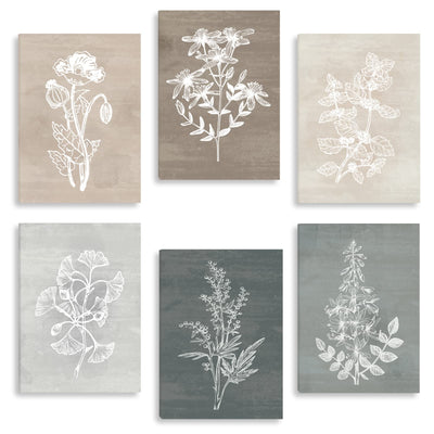 BINCUE Neutral Botanical Plant Canvas 6 Pieces Rustic Farmhouse Wall Art for Living Room Bedroom and Bathroom,Canvas Paintings Print Set Decor 12"x 16"