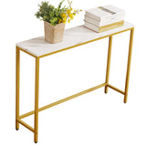 loglus Console Table for Entryway, Faux Marble MDF Sofa Table with Golden Frame (Single Layer, White Marble) loglus