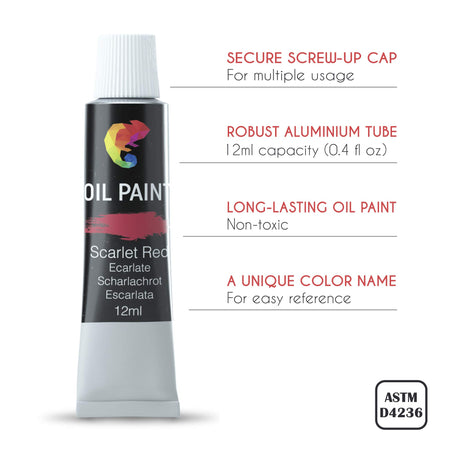 Zenacolor Oil Paint Set 48 x 12mL (0.4Oz) Pack of 48 Tubes of Oil Paints for Canvas Painting Zenacolor